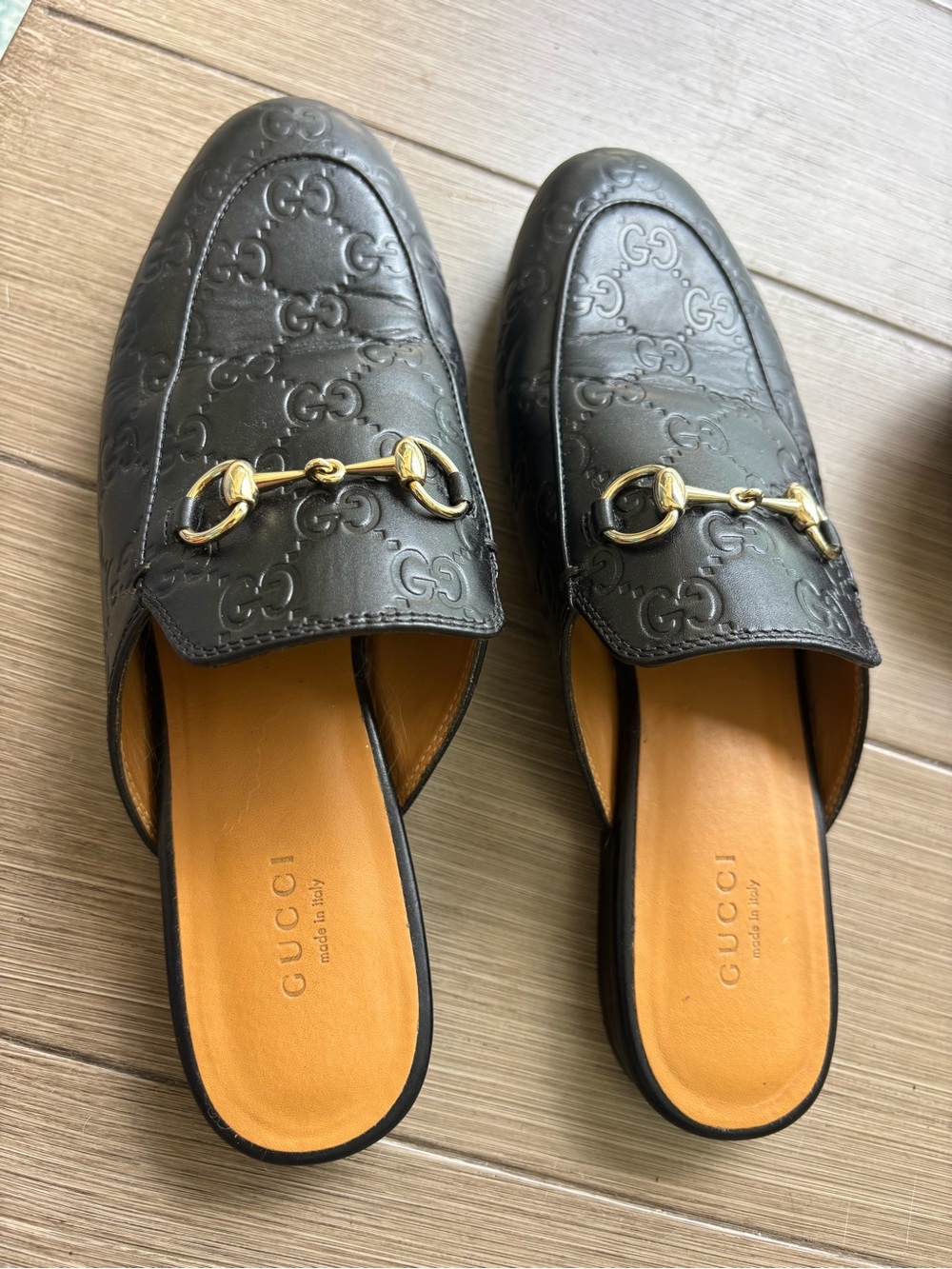 Gucci Black Embossed GG Leather Horsebit Slip-On Loafers